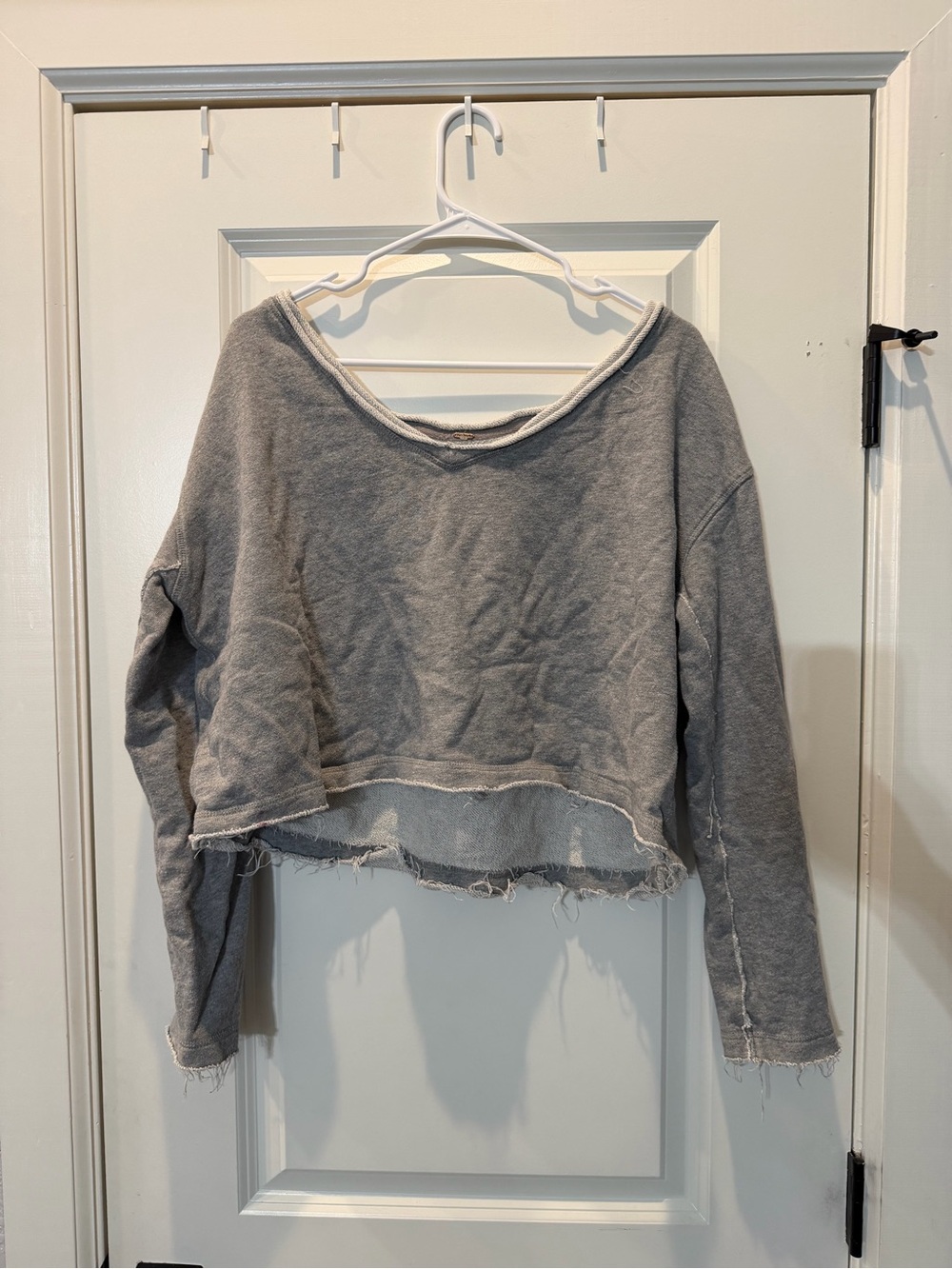Free People Gray Cropped Raw-Edge Sweatshirt
